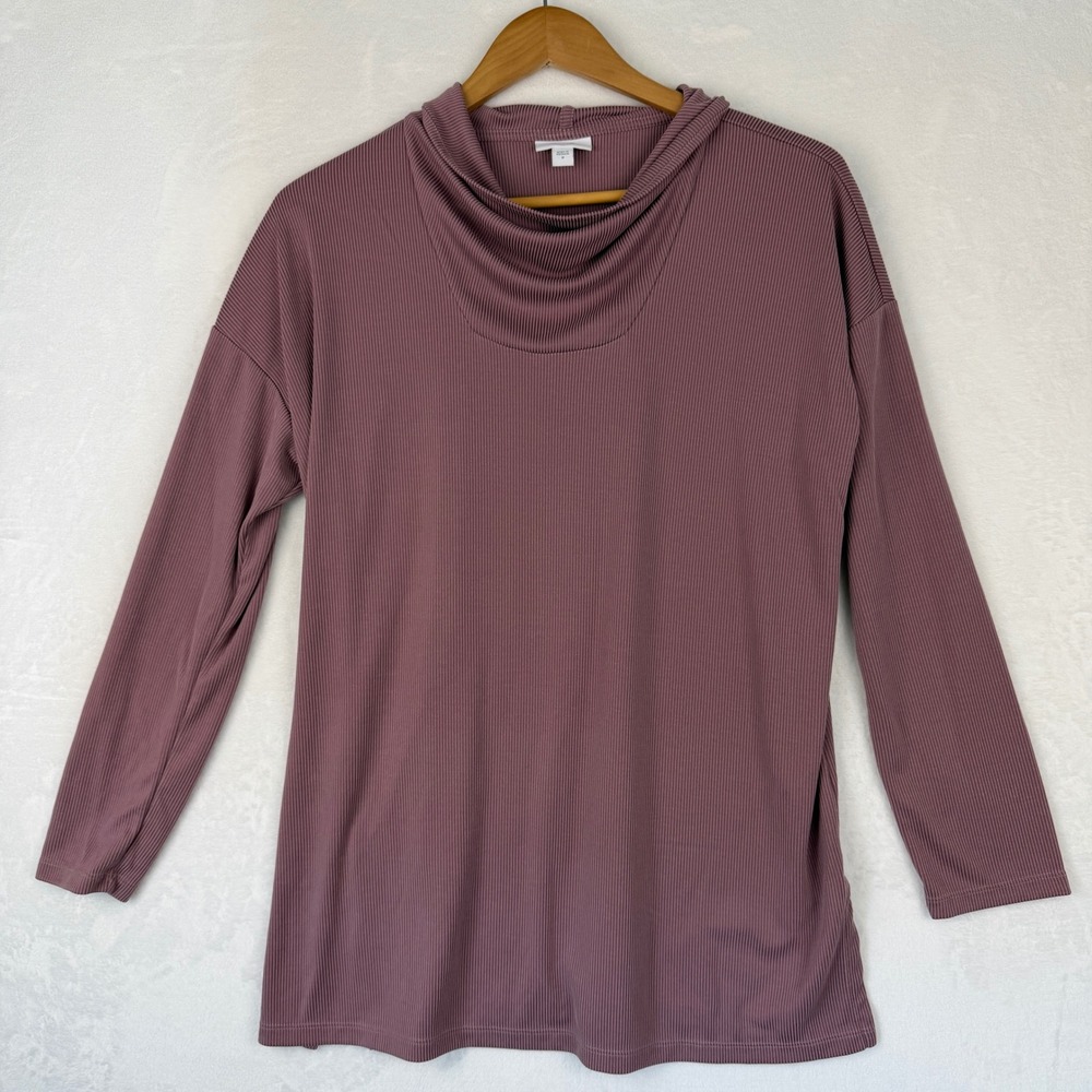 Pure Jill Ribbed Cowl Neck Long Sleeve Top‎ Mauve Plum Tencel Modal Medium